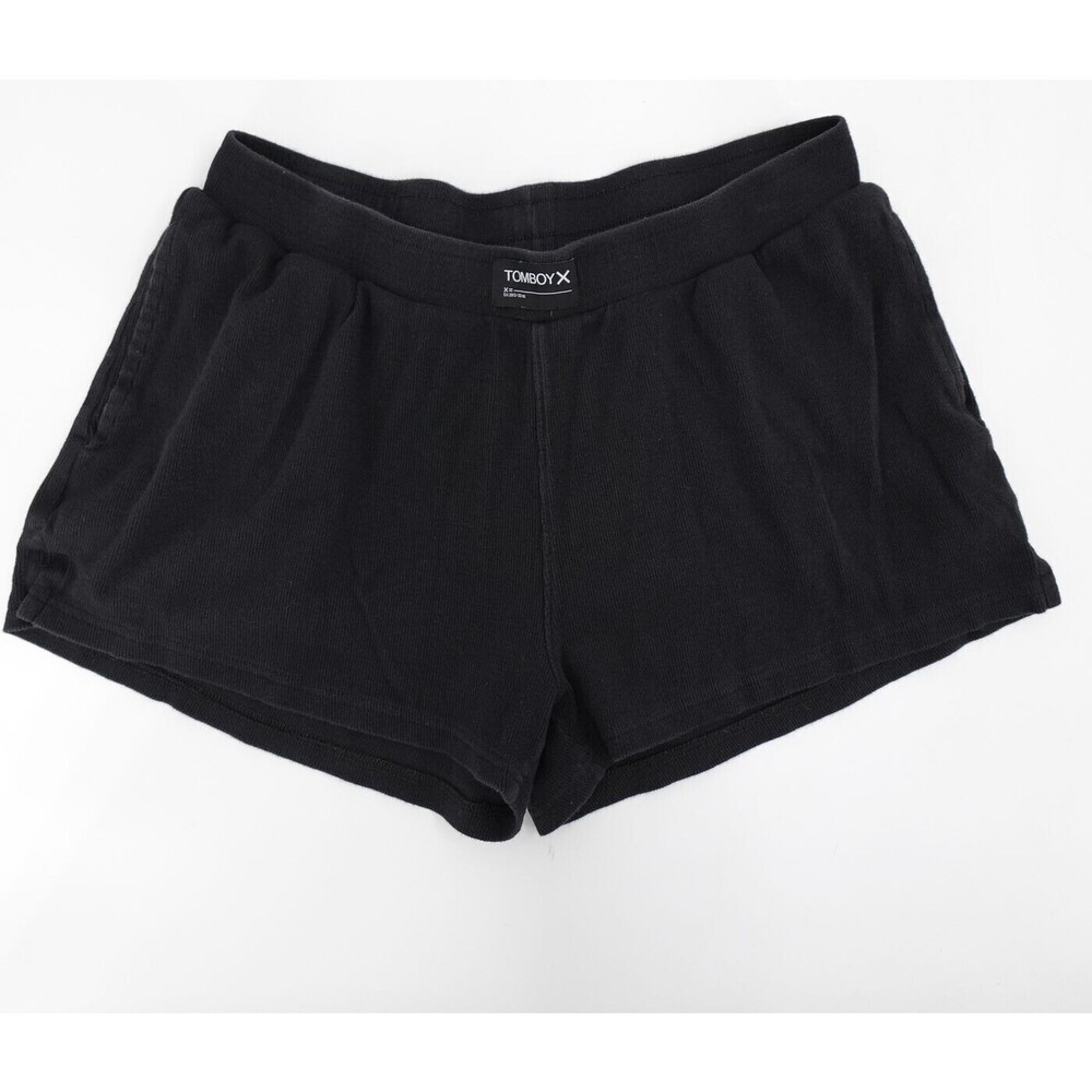 TomboyX Boxer Shorts Womens Medium Black Sweat Ribbed Knit Organic Cotton